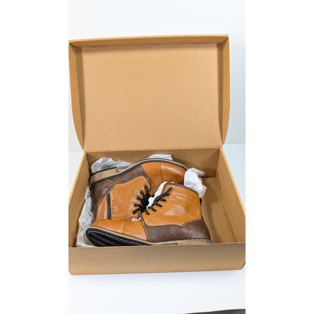 Tan / Brown Men's Lace Up Zip up Cap Toe Fashion Casual Dress Boot size 9 - Picture 2 of 12